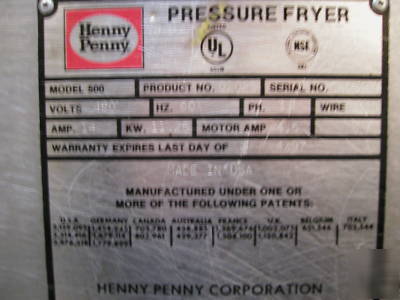 Henny penny pressure fryer 500