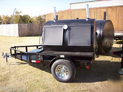 New rotisserie charcoal wood bbq smoker grill & trailer