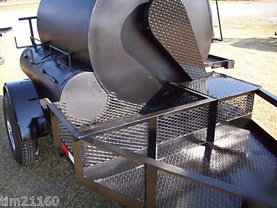 New rotisserie charcoal wood bbq smoker grill & trailer