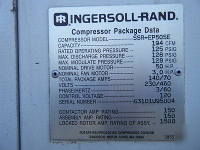 Ingersoll rand ssr-EP50SE air compressor & zeks dryer