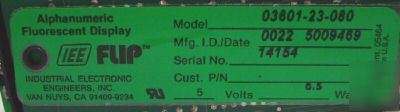 Iee vacuum fluorescent display 03601-23-080 5V 6.5WATTS