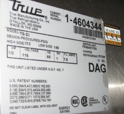 Ts-23 true 1 door refrigerator/cooler 8920 juice,butter