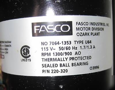 New fasco 2 speed dual inlet twin blower 1300RPM 115V 