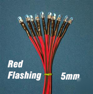 10 flashing leds 5MM pre wired 12 volt red 12V blinking