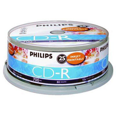 25 philips inkjet printable 52X cd-r blank cd discs