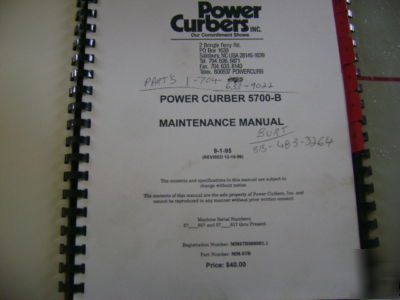 Power curbers 5700-b op.parts and maintenance manual
