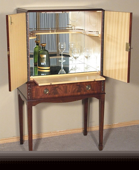 Vintage flame mahogany liquor wine cocktail cabinet