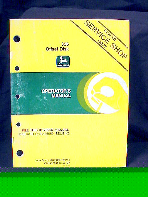 John deere 355 offset disk operators manual - orig