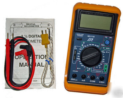 Large lcd digital dmm multimeter w/temp & continuity