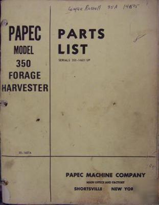 Papec 350 forage harvester parts manual
