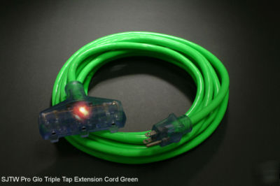50FT 14/3 sjtw pro glo 3WAY lited extension cord, green