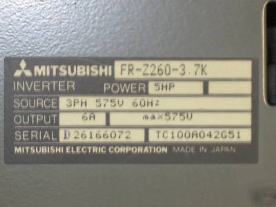 Mitsubishi freqrol Z200 fr-Z260-3.7K 575V class 5HP 6AM