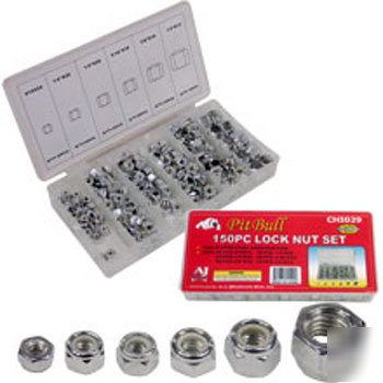 New 300 pc lock nut set assortment lot w/case 6 sizes 
