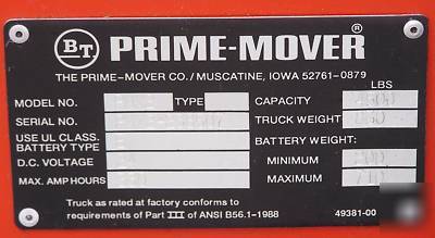 Prime mover electric pallet jack works, needs batteries