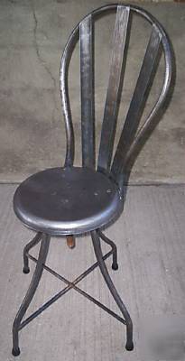 Vtg. industrial, machine age adj. metal stool with back