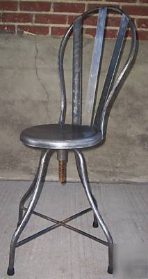 Vtg. industrial, machine age adj. metal stool with back