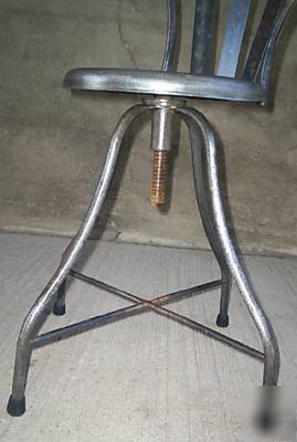 Vtg. industrial, machine age adj. metal stool with back