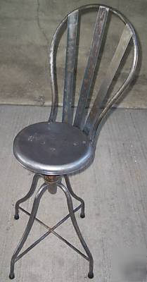 Vtg. industrial, machine age adj. metal stool with back