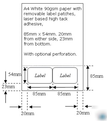 500 sheets of perforated A4 paper two integrated labels