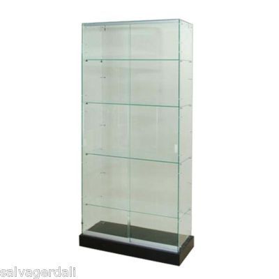 New glass tower case knockdown showcase black base 