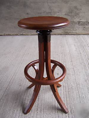 Vtg.industrial adj.wood drafting stool with foot rest 