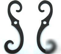 Black steel hammered s style shutter holdback hook 1 pr