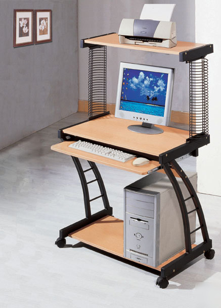 New maple rolling computer desk cart w/ printer stand