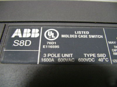 New 1600AMP molded case switch abb S8D (sace S8) 