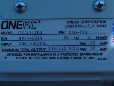 New oneac CSD31100 10.8KVA power conditioner system - 