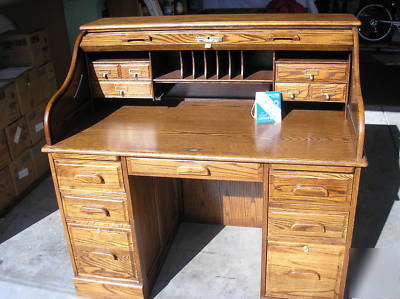 Roll top desk solid oak mint condition winner's desk