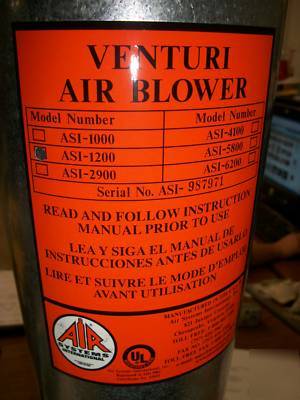 Air systems asi-1200 venturi style pneumatic air blower