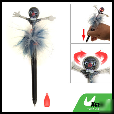 Funny shaking shocking skull wuth fuzz ball point pen