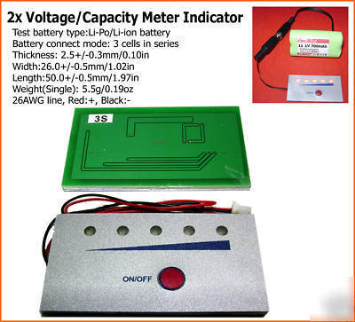 Li-po/li-ion battery 11.1V voltage/cap. meter indicator