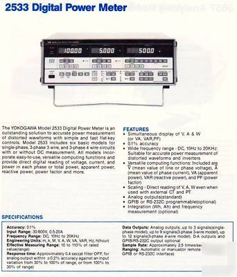 Yokogawa 2533 digital power w/manual 0.1%30-600V 20A 