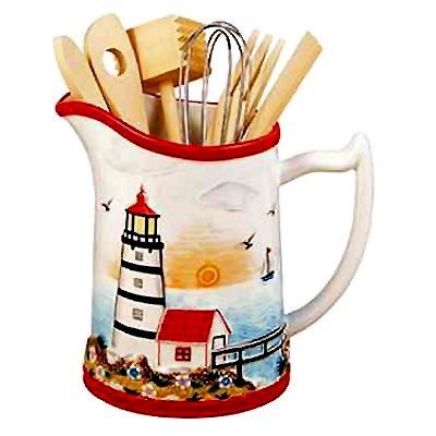 Kitchen utensil holder with tools light house decor