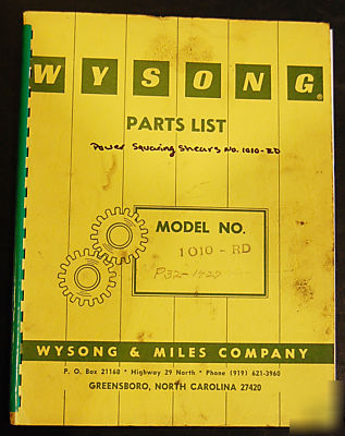 Wysong 1010-rd power squaring shear parts list 