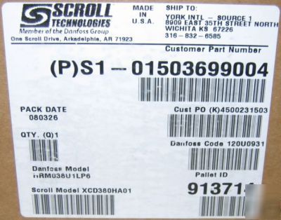Danfoss 3T scroll compressor 208-230V 1P HRM038U1LP6