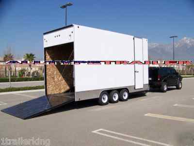 24' v-nose stacker enclosed car toy hauler quad trailer