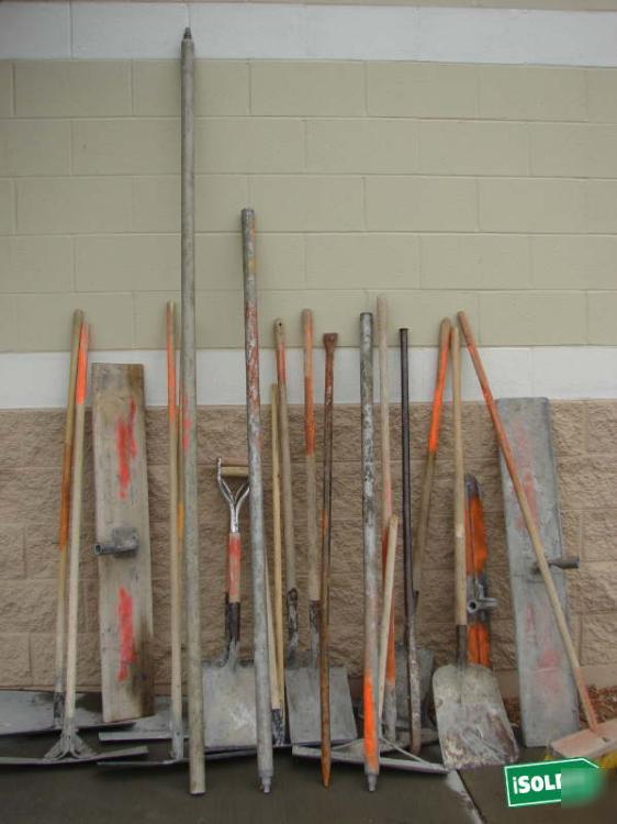 Cement concrete tools lot flat shovels bull floats 