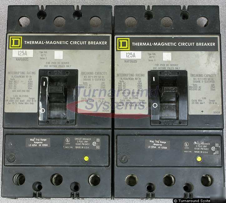 Square d KAP36125 circuit breaker, 125 amp, 600 volt