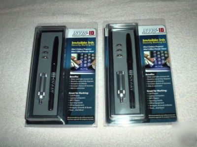 2 invis-id invisible ink security pens w/ case & light