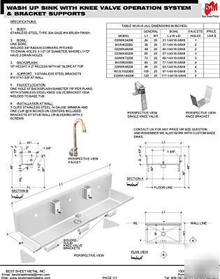 6 users hands free sink multi station with knee valves