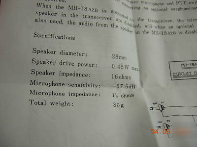 Yaesu mh-18A2B splash proof speaker microphone