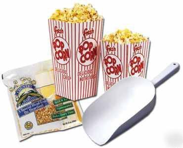 48 popcorn 4OZ salt ready pack, scoop & 100 .75OZ boxes