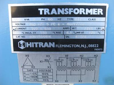 Hitran transformer 550 kva 460/460Y/266 v 550KVA 3 ph