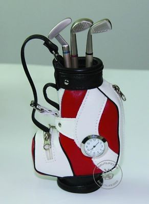 Novelty gift golf bag desktop pen holder,club pen,clock
