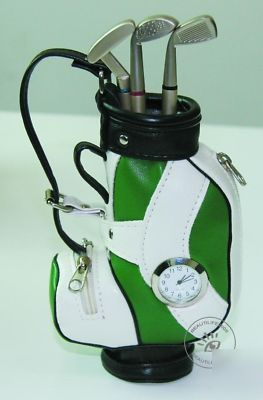 Novelty gift golf bag desktop pen holder,club pen,clock