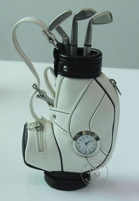 Novelty gift golf bag desktop pen holder,club pen,clock