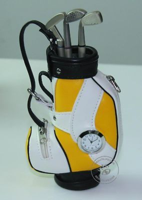 Novelty gift golf bag desktop pen holder,club pen,clock