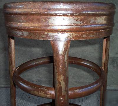 Vintage industrial, machine age round tall metal stool 